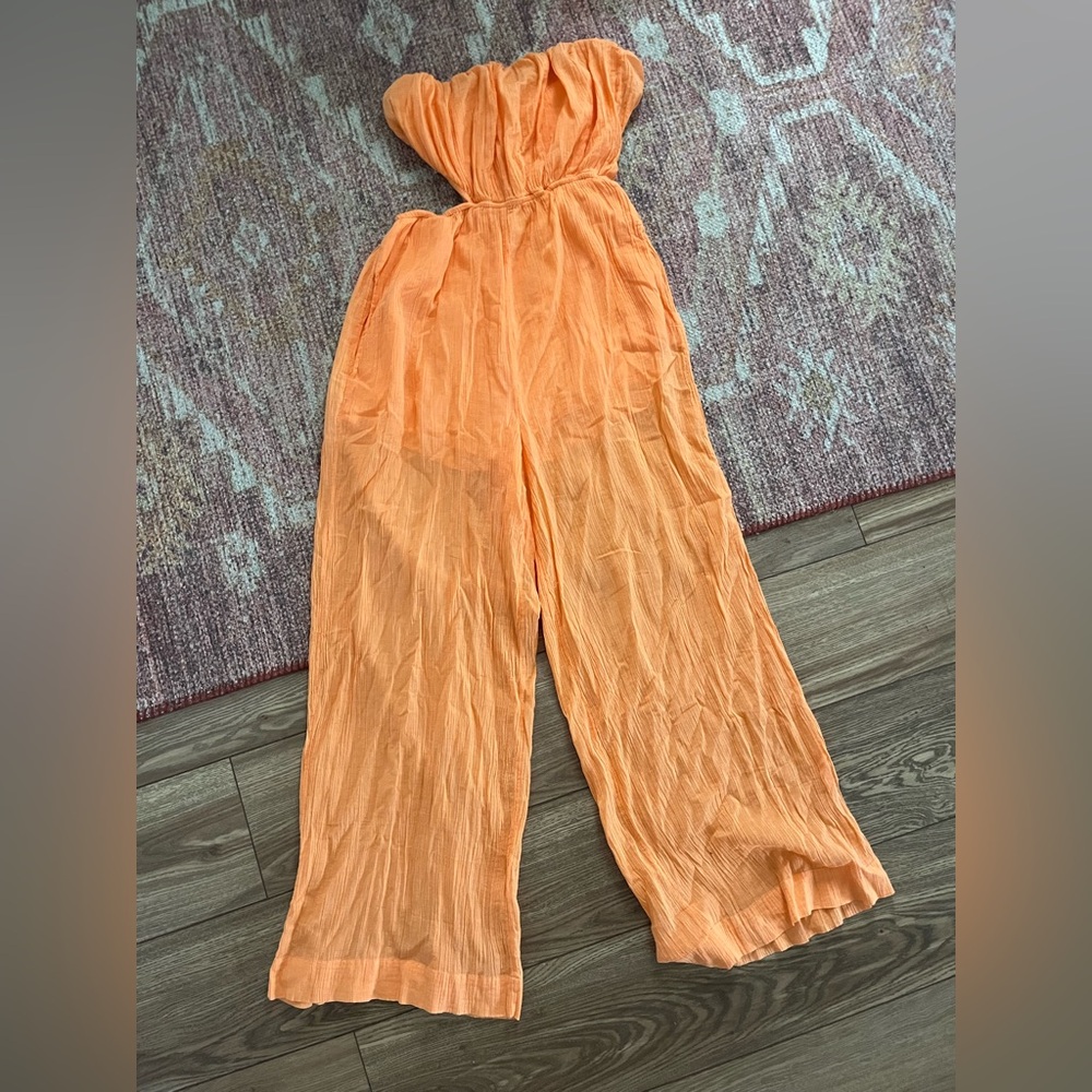 Free People Strapless Orange Jumpsuit